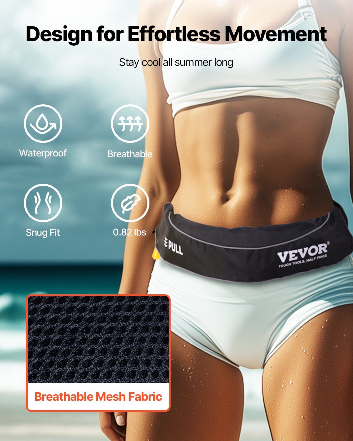 VEVOR Manual Inflatable Belt Pack for Adults, 105N Buoyancy, Over 80 Pounds and Up to 59 in Waist Adjustable, Inflatable PFD Waist for SUP Paddelboarding, Kayaking, Black (CO2 Cylinder Not Included) - Image 3