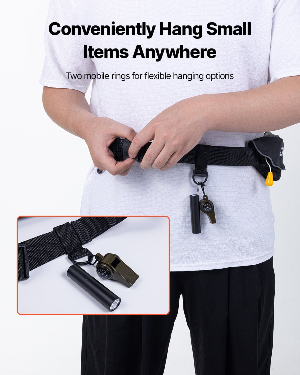 VEVOR Manual Inflatable Belt Pack for Adults, 105N Buoyancy, Over 80 Pounds and Up to 59 in Waist Adjustable, Inflatable PFD Waist for SUP Paddelboarding, Kayaking, Black (CO2 Cylinder Not Included) - Image 4