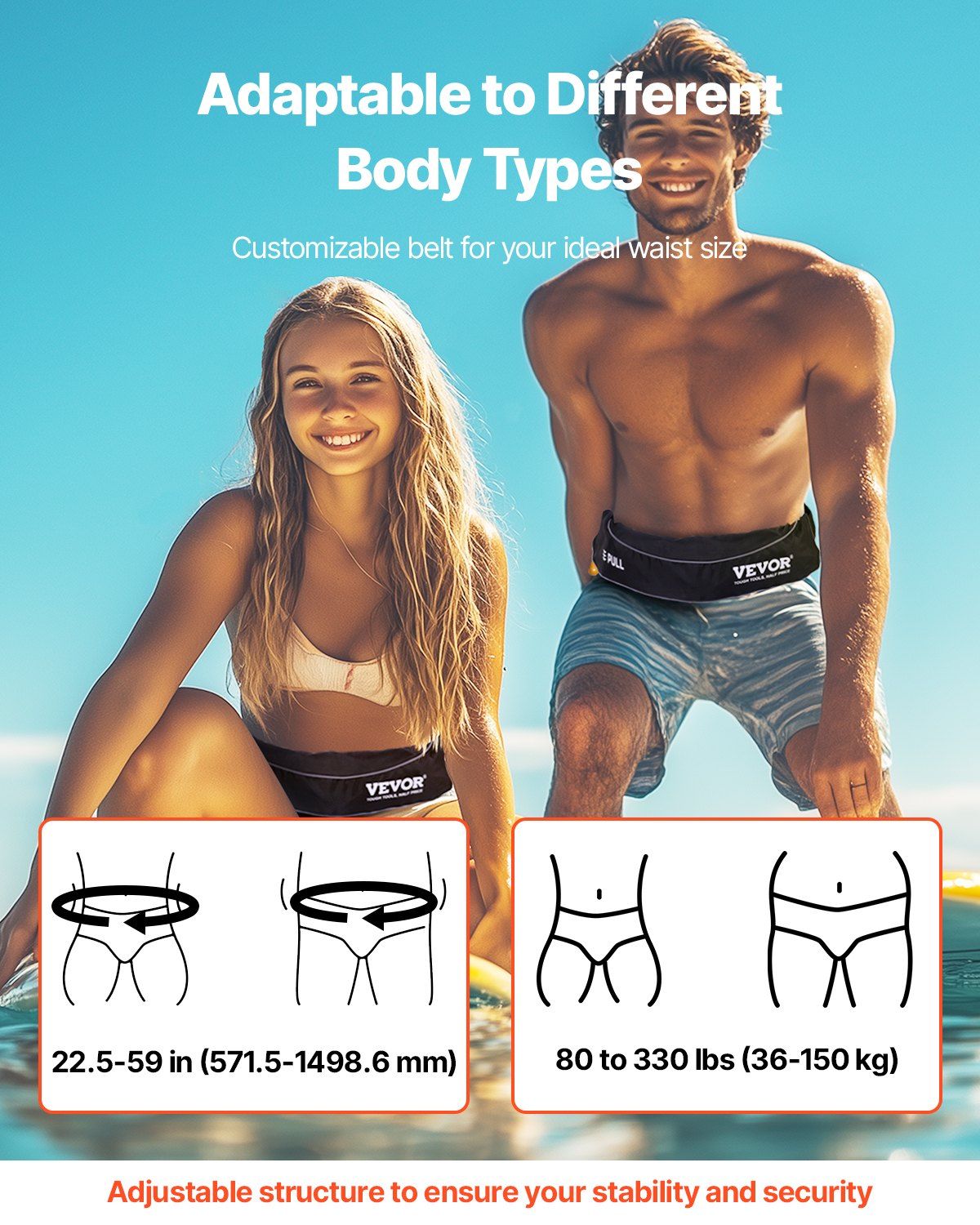 VEVOR Manual Inflatable Belt Pack for Adults, 105N Buoyancy, Over 80 Pounds and Up to 59 in Waist Adjustable, Inflatable PFD Waist for SUP Paddelboarding, Kayaking, Black (CO2 Cylinder Not Included) - Image 5