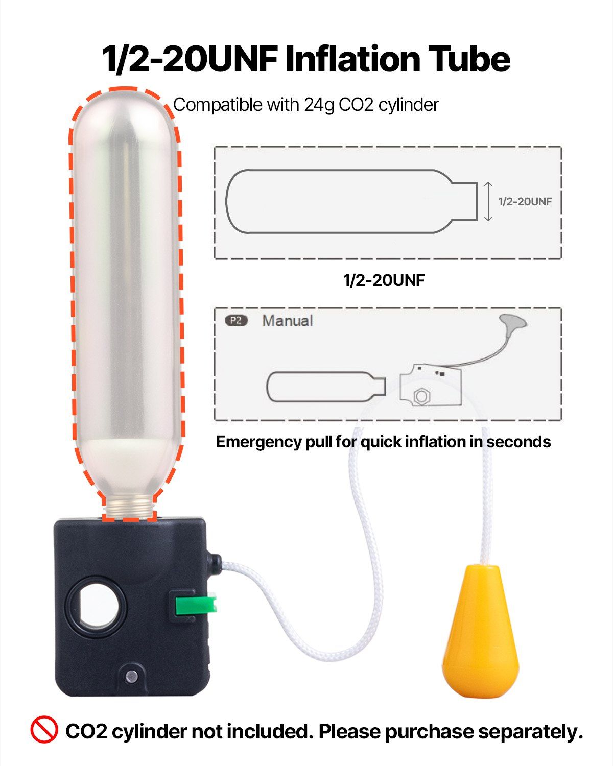 VEVOR Manual Inflatable Belt Pack for Adults, 105N Buoyancy, Over 80 Pounds and Up to 59 in Waist Adjustable, Inflatable PFD Waist for SUP Paddelboarding, Kayaking, Black (CO2 Cylinder Not Included) - Image 6