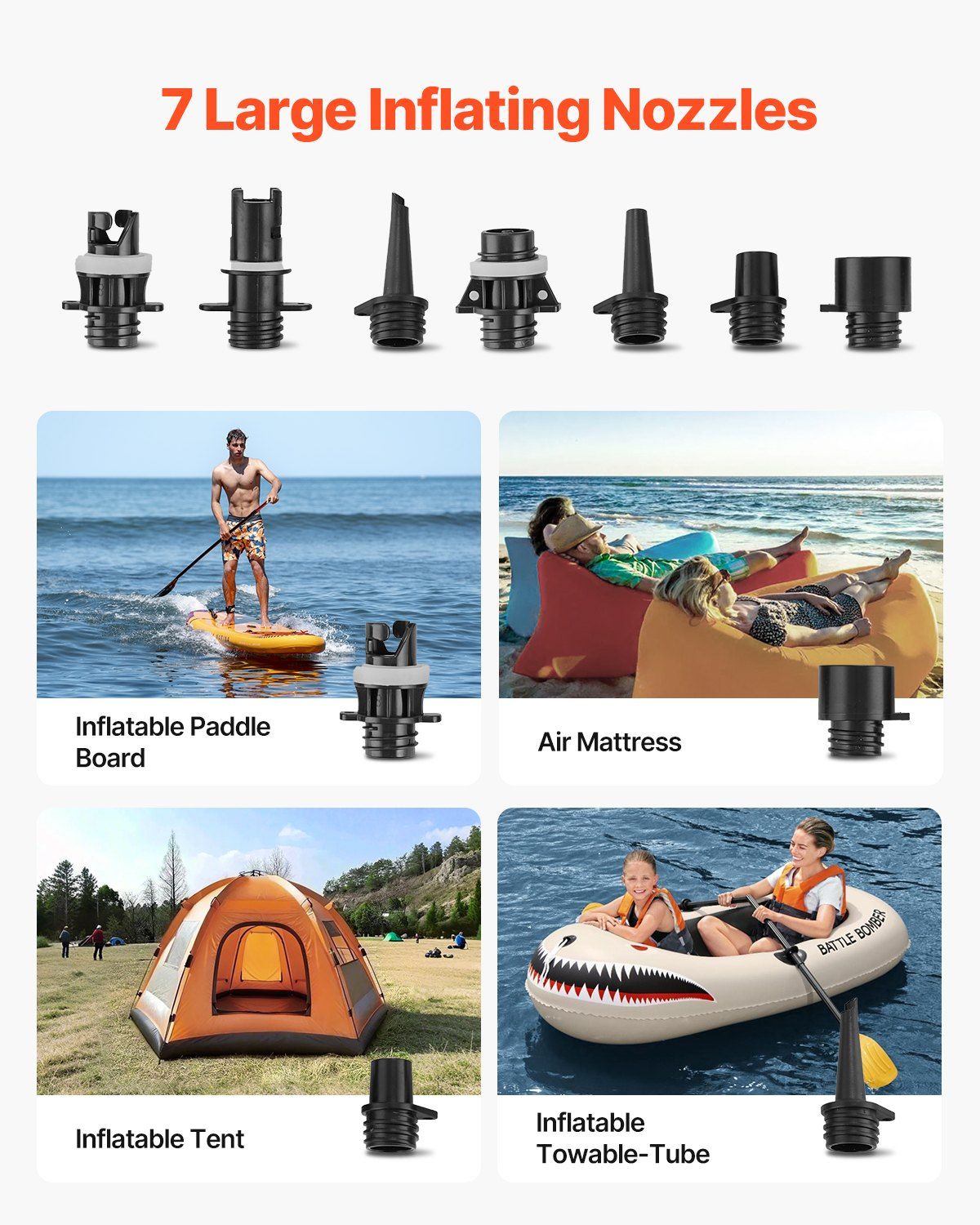 VEVOR Paddle Board Pump, 20PSI High Pressure, Rechargeable Battery-Powered, Dual Stage Electric SUP Air Pump with Auto-Off and Deflation Function, Ideal for Inflatable Paddle Board, Tent and Mattress - Image 8
